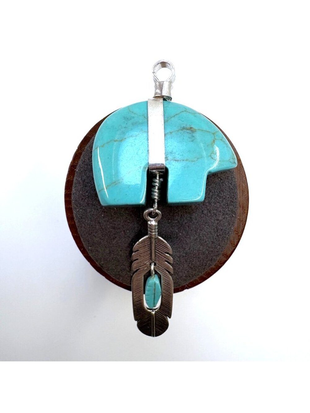 Sundance Jewelry Co Sterling Silver Turquoise Bear Feather Pendant 2.75" Length